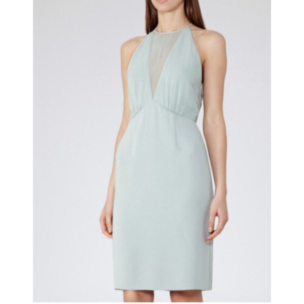 REISS Halter Neck Kite Formal Dress Size 0 Mint Green Sleeveless Knee Length
